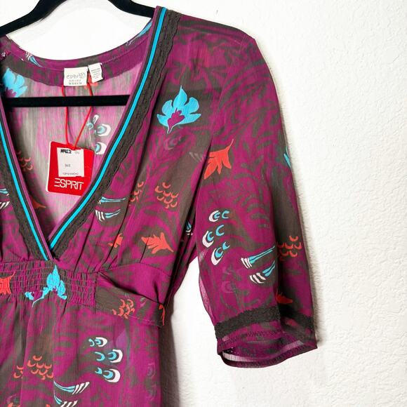 NWT Esprit Y2K Asian Kimono Sheer Empire Waist Top - Picture 2 of 9